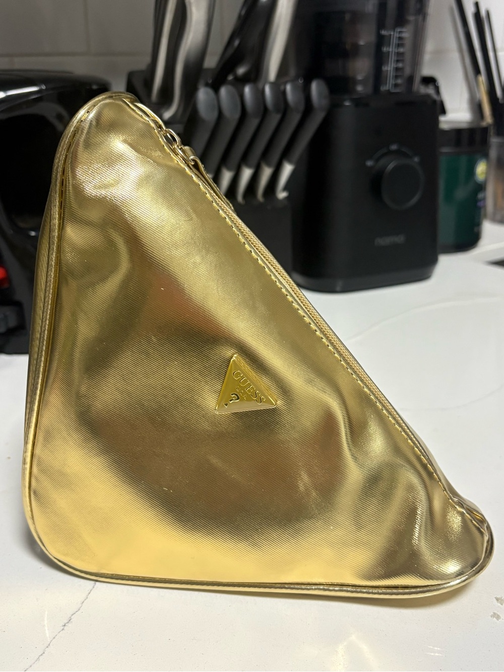 GUESS Gold Metallic Triangle Clutch